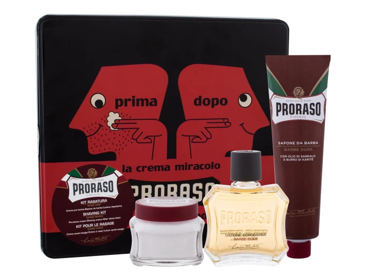 Zestaw PRORASO Red After Shave Lotion Woda po goleniu 100 ml + krem do golania 150 ml + krem przed goleniem 100 ml