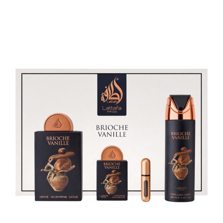 Zestaw Lattafa Pride Brioche Vanille Woda perfumowana 100ml + edp 20 ml + Dezodorant spray 200ml