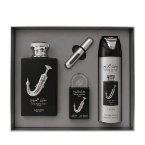 Zestaw Lattafa Ishq Al Shuyukh Silver Woda Perfumowana 100ml + Woda Perfumowana 20ml + Deodorant 200ml