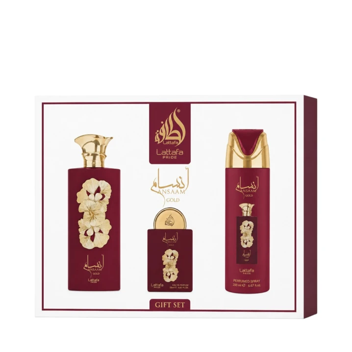 Zestaw Lattafa Pride Ansaam Gold Woda perfumowana 100ml + Woda Perfumowana 20ml + Dezodorant 200ml