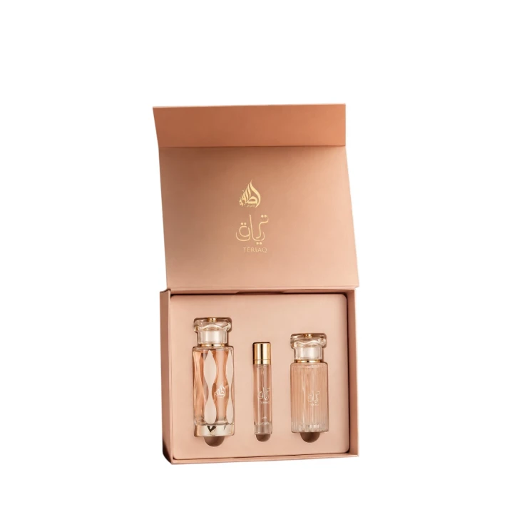 Zestaw Lattafa Teriaq Woda Perfumowana 100ml + Woda Perfumowana 12ml + Mgiełka Do Włosów 50ml