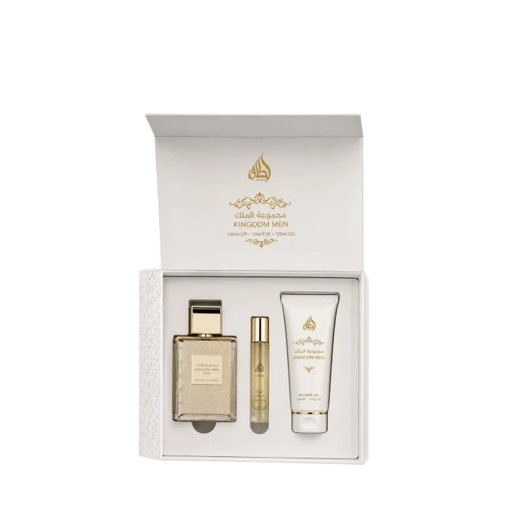 Zestaw Lattafa The Kingdom Men Woda Perfumowana 100ml + Woda Perfumowana 12ml + Żel Pod Prysznic 100ml
