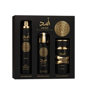 Zestaw Lattafa Asad Woda perfumowana 100ml + Dezodorant 200ml +  spray do pomieszczeń 300ml