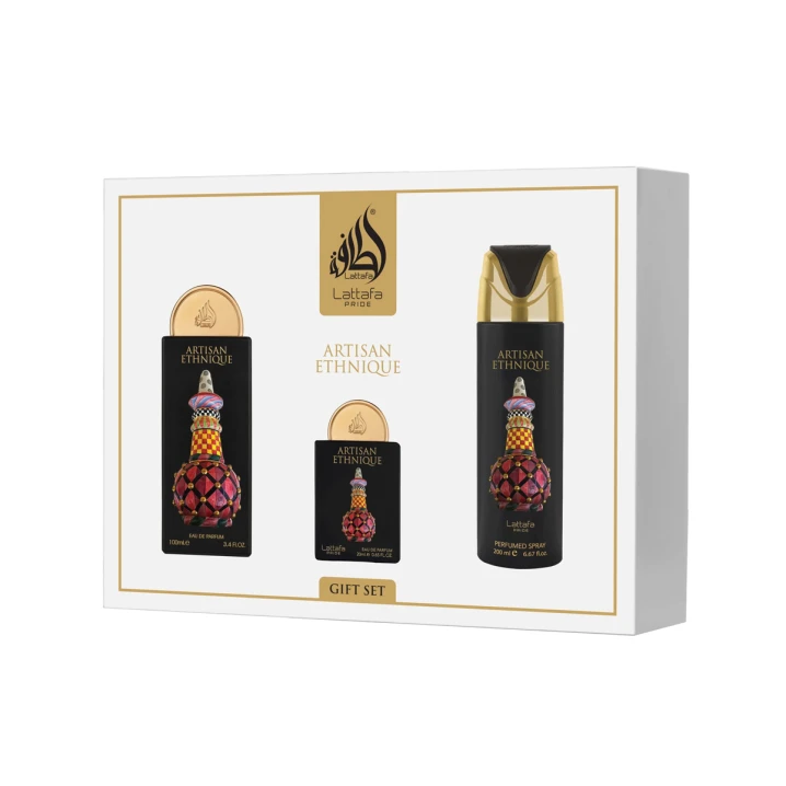 Zestaw Lattafa Pride Artisan Ethnique Woda perfumowana 100ml + edp 20ml + Dezodorant 200ml