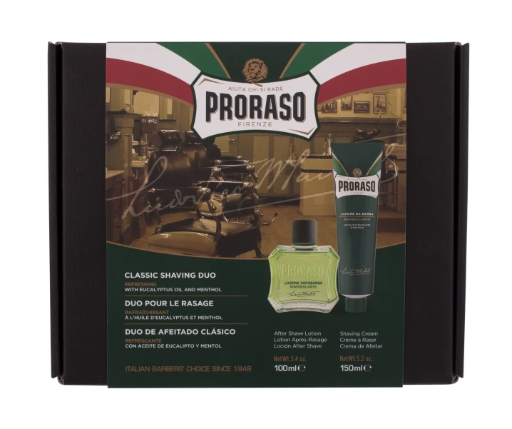 Zestaw PRORASO Green Classic Shaving Duo Woda po goleniu Green 100ml + Krem do golenia 150ml